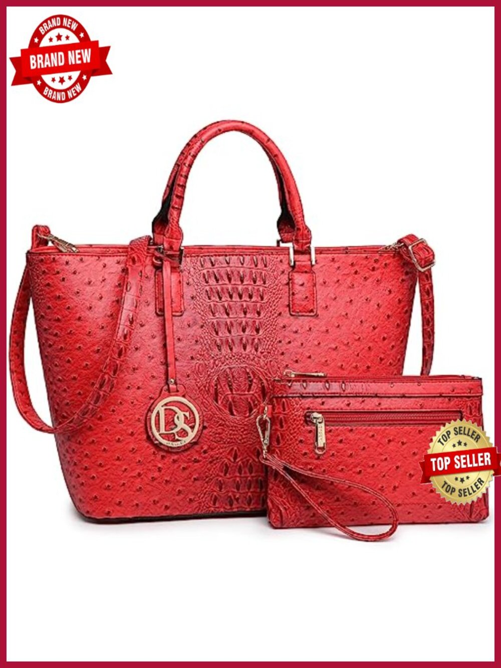 Vegan Leather Satchel Tote Bag with Matching Clutch and Tassel